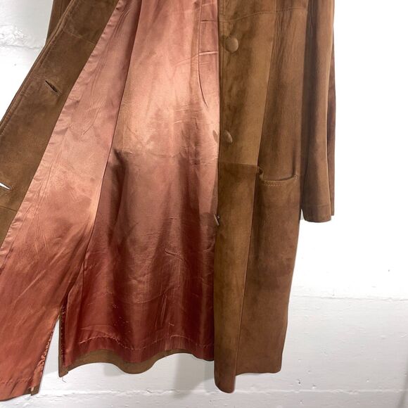 Vintage Brown Suede Coat with Fur Collar Mid Century 1950s Retro Classic - Picture 8 of 11